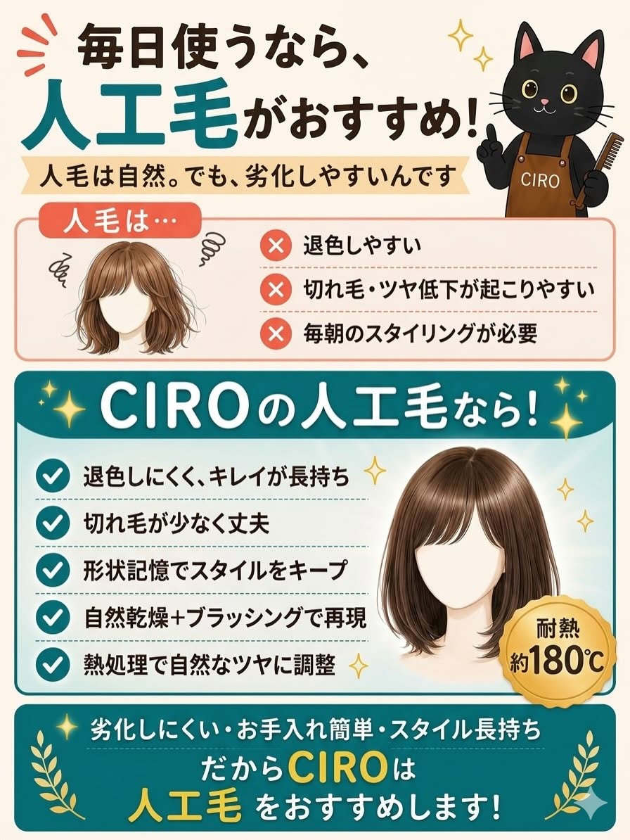 CIROの美髪ウィッグは人工毛がオススメ